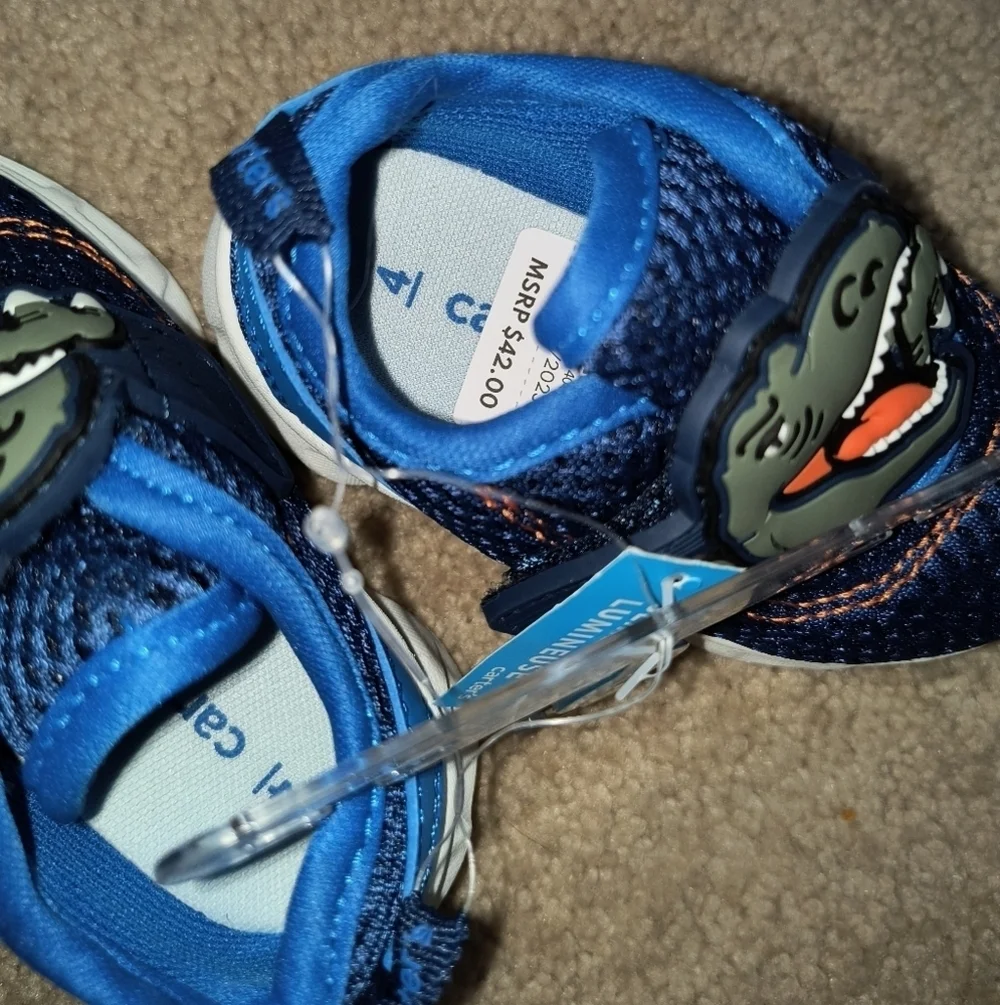 Kids Blue Dinosaur Sneakers children size 4 new Carter's boys dinosaur